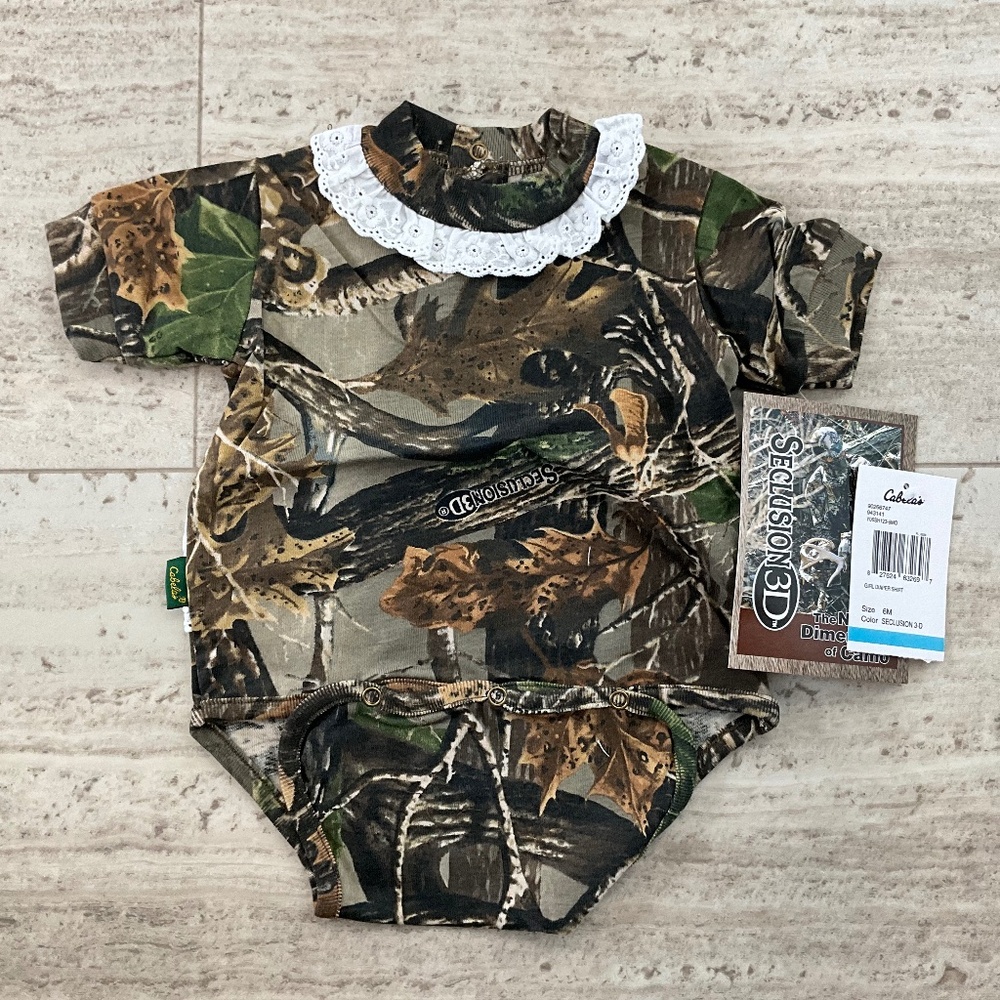 Cabela’s NWT girls infant camo 6M Diaper Shirt
